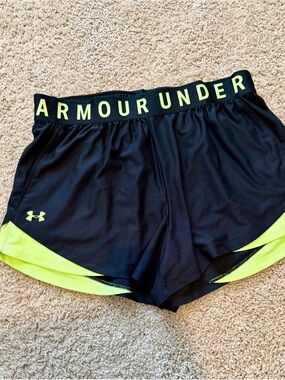 Under Armour Black and Neon Green Women's Athletic Shorts